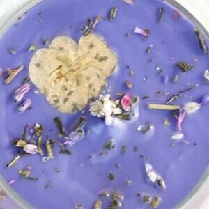 Hand poured Teacup Candle / Topped with Dried Flowers n Lavendar